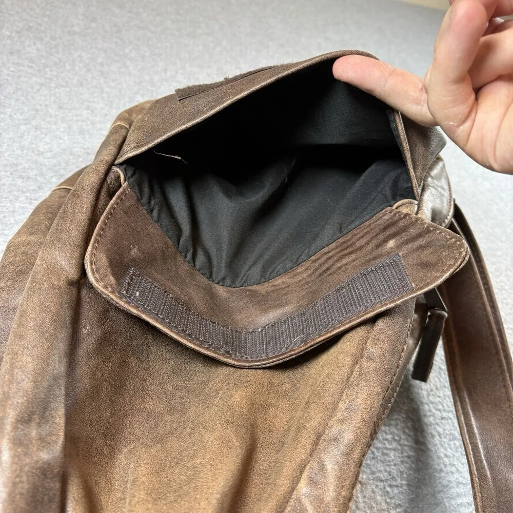 VTG Ace Leather Goods USA Brown Distressed Leather Teardrop Sling Backpack Bag